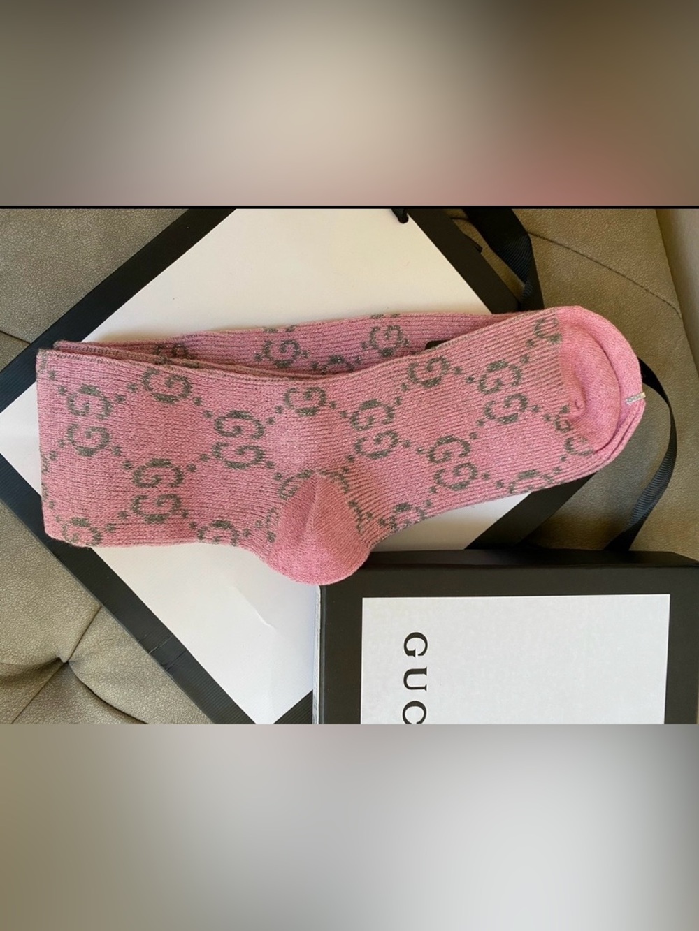 NWT GUCCI. Pink and Gray Lame Sparkle KNEE HIGHT SOCKS - Picture 2 of 4